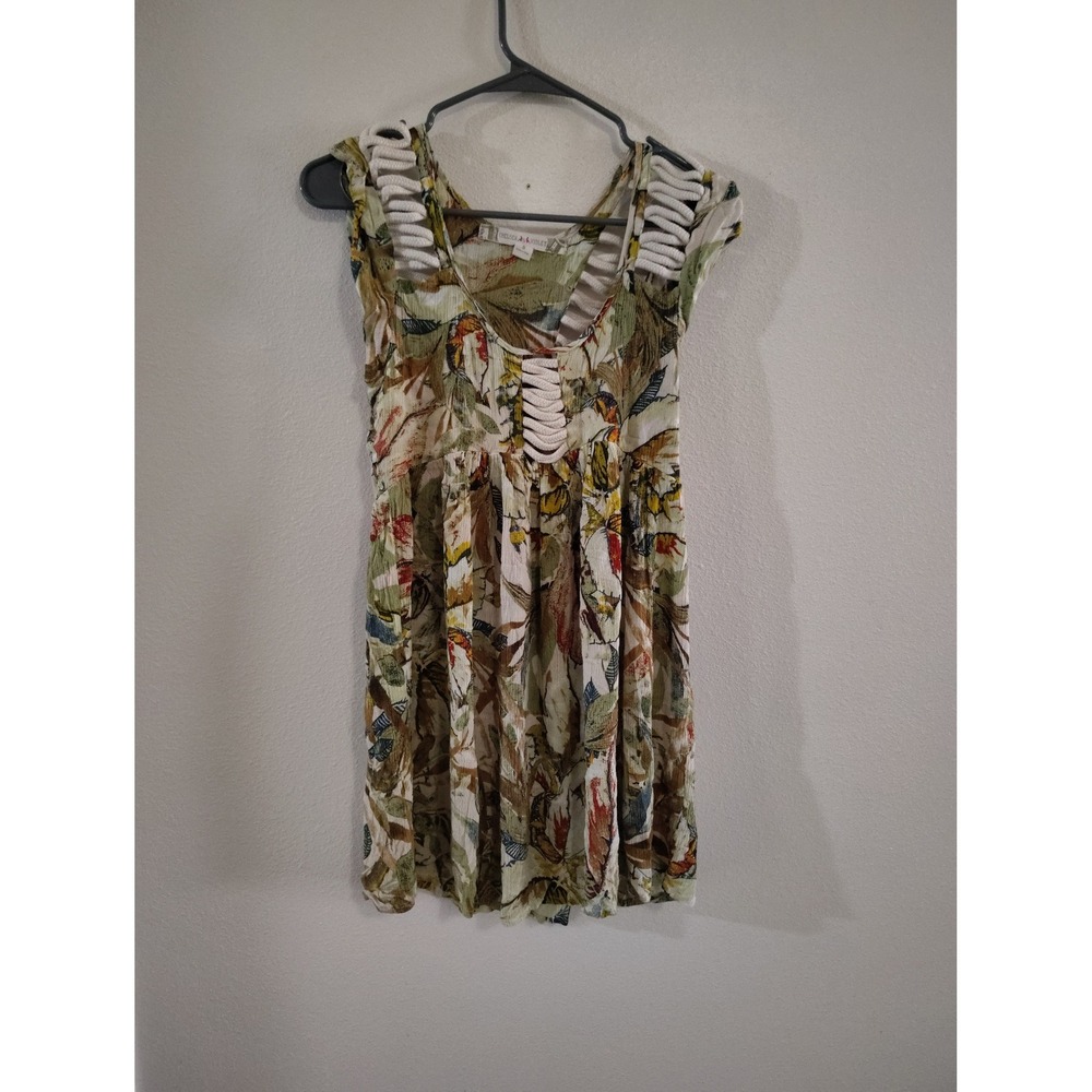 Chelsea & Violet Tropical Bird Print‎ Macrame Back Mini Dress Green Small